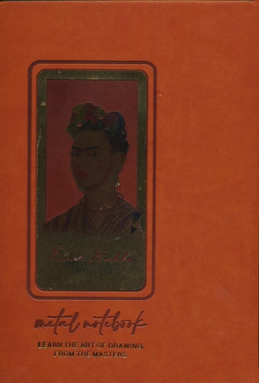 تصویر  دفتر خط دار عسلی (طرح FRIDA KAHLO،کد 293)،(چرم،لب طلایی،پلاکدار)